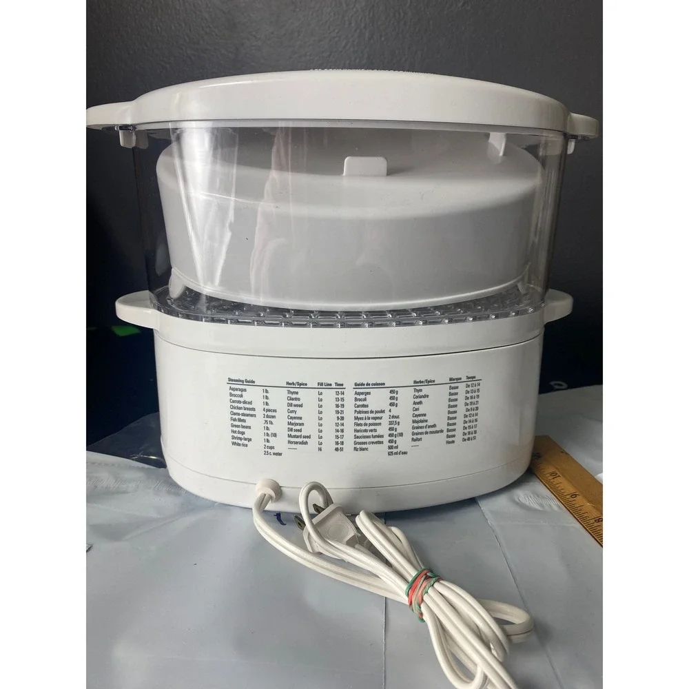 White Electric Steamer Cooker Kitchen Appliance with Cooking Guide